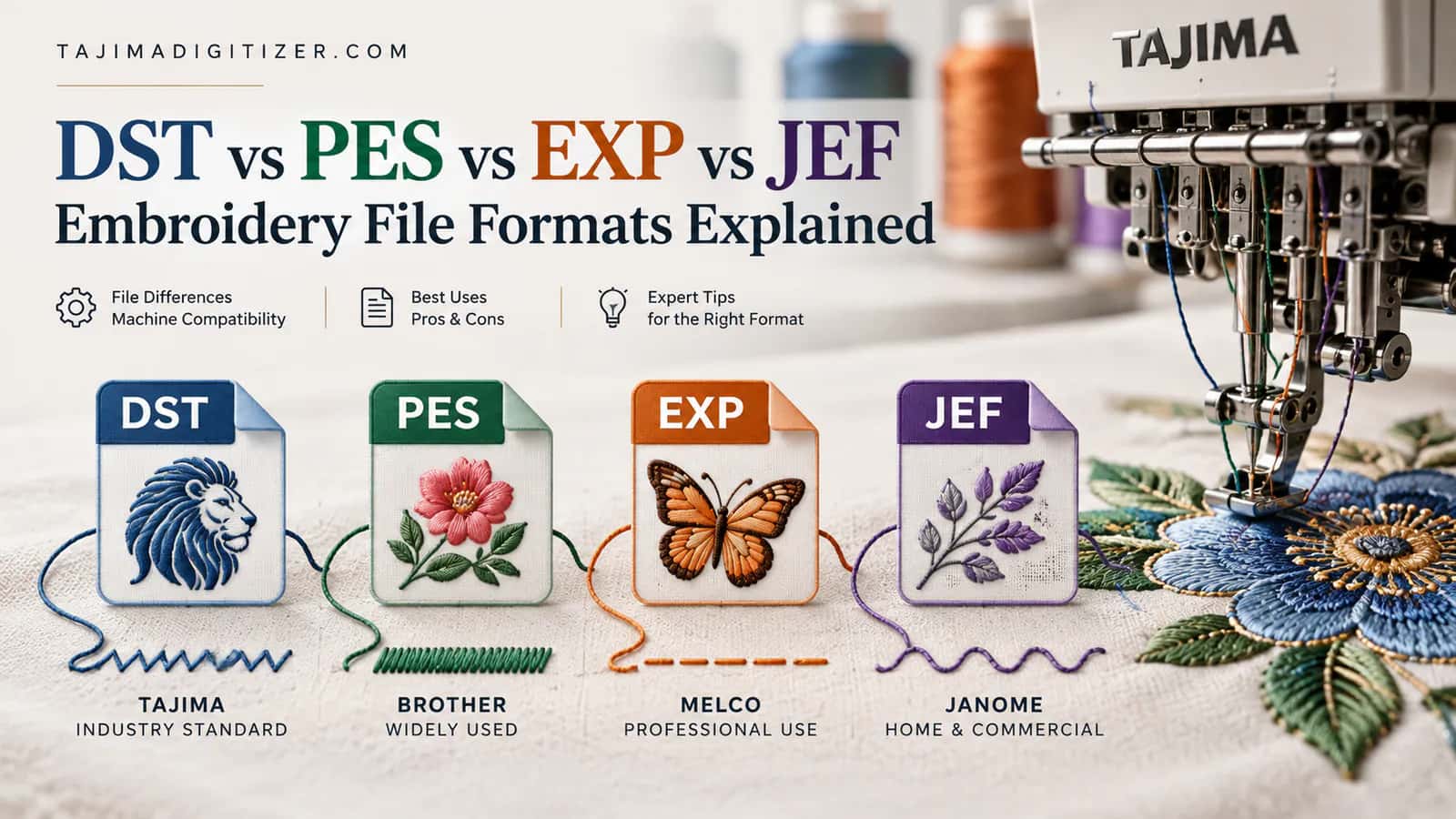 DST vs PES vs EXP vs JEF: which embroidery file format do you need?