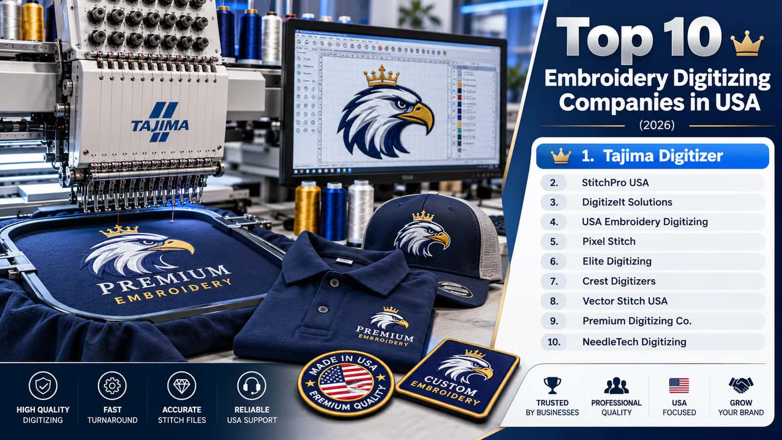 Top 10 embroidery digitizing companies in USA (2026)
